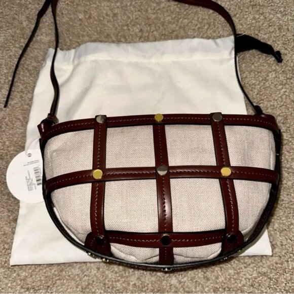 NWT STAUD Sebastian Caged Leather &Linen Shoulder crossbody bag NEW w/ dust bag - Picture 16 of 16